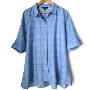LAFAYETTE 148 Lagenlook Linen Windowpane Check Button Down Top XL